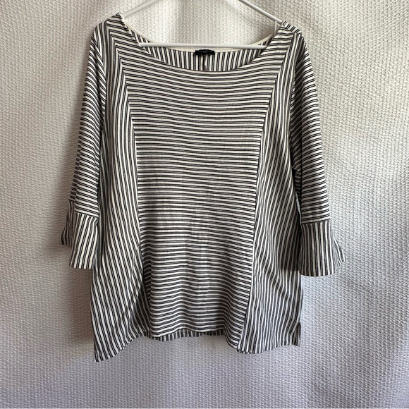 Talbots Tops - Talbots Black White Striped 3/4 Sleeve Cotton Top Plus Size 1X Casual Classic